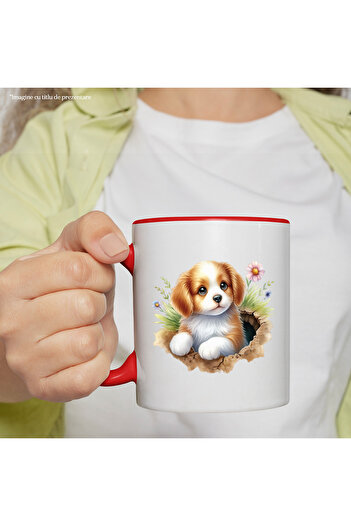 StoryGift Romania Mug with a puppy coming out of a hole in the ground | illustration | surprised | timi, With ,STG