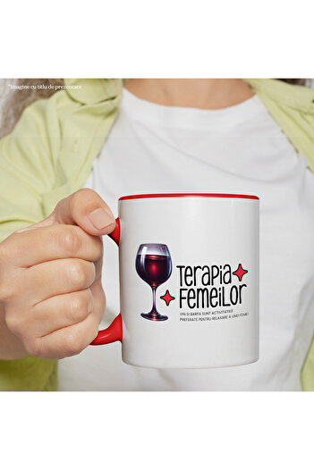 StoryGift Romania Red Wine Glass Mug Text Women's Therapy Gossip and Wine, 330ml, Ceramic with Handle, With ,STG