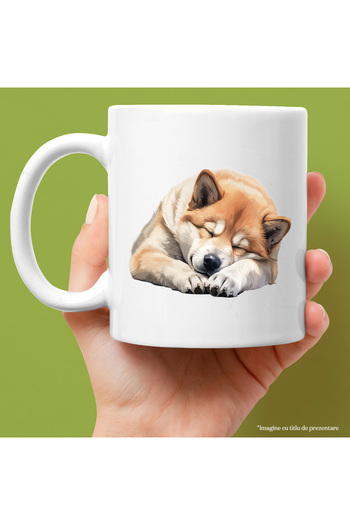 StoryGift Romania Cana cu un caine Chow Chow care doarme | ilustratie | somn | ora de culcare | ob, Cu Maner Alb
