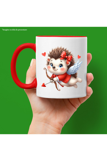 StoryGift Romania Mug with a hedgehog Cupid | illustration | archery | red jacket | wings | in, With ,STG