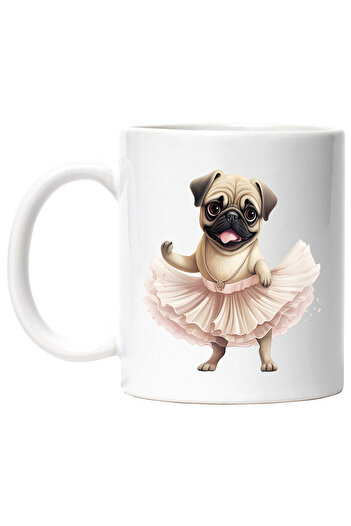 StoryGift Romania Cana cu Pug, danseaza, fusta, caine, animal de companie, ilustratie, balet, lant, Cu Maner Alb