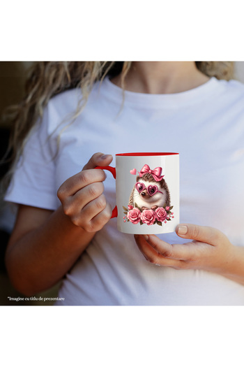 StoryGift Romania Mug with a female hedgehog wearing heart-shaped glasses | illus, With ,STG.