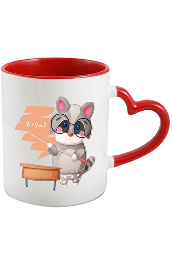 StoryGift Romania Cana Cu Raton, Profesor, Matematica, Ochelari, Multicolor 330 ml, Ceramica cu Ma, Cu Maner Inim