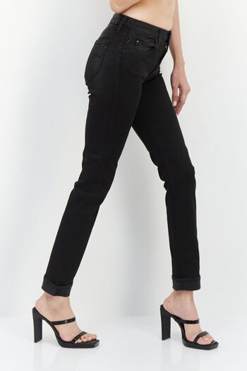Replay Women Straight Fit Solid Stretchable Jeans, Black