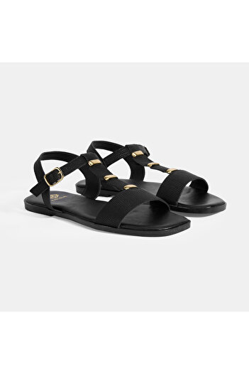 Desa Women's Black Adjustable Buckle Leather Sandals