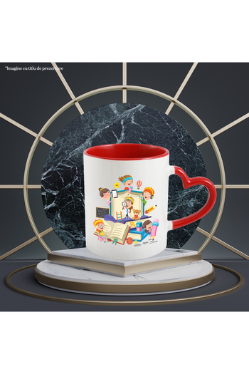 StoryGift Romania Cana Cu Carti, Tabla, Matematica, Creion, Minge, Basket, Tenis, Ursulet, Multico, Cu Maner Inim