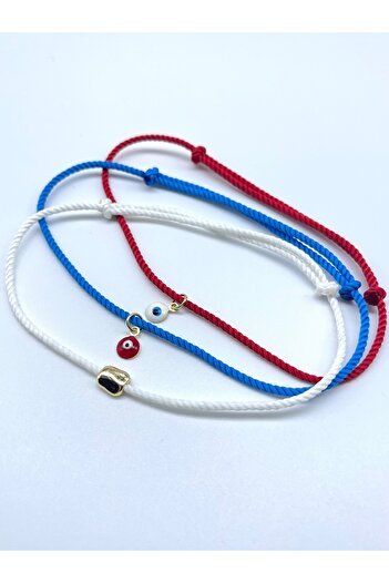 Concept HuBuTU 3 Pieces Minimal Evil Eye Luck Figured Red Blue White Twisted Rope Summer Anklet Set
