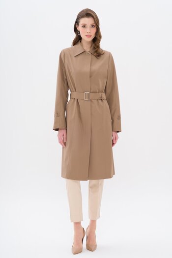 Olcay Shirt Collar Belt Detailed Large Size Trench Coat Mink 4302