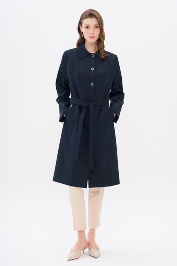 Olcay Plus Size Trench Coat - Dark Blue 4304 Shirt Collar Metal Accessories