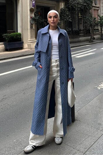 Olcay Leichter Trenchcoat mit Steppmuster, Cape und Epauletten, INDIGO 6693
