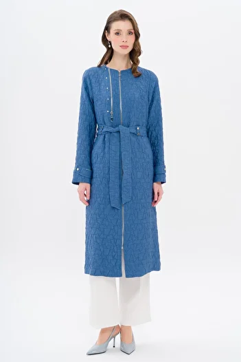 Olcay Leichte Mütze mit Rundhalsausschnitt und Reißverschluss, detailliertes Steppmuster, INDIGO 6707