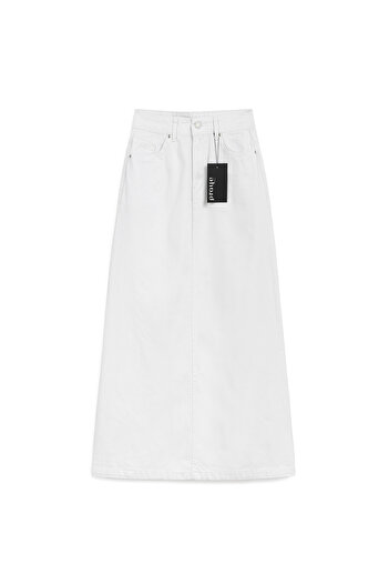 praye Long Bell Denim Skirt White