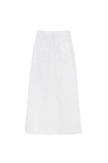 praye Long Bell Denim Skirt White