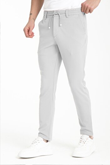 Varetta Men's Cloud Gray Waist Drawstring Elastic Pocket Lycra Jogger Pants Straight Leg