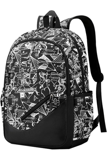 zola Teenagers USB backpack, Jack, combination lock, pencil case, black and white abstract, 48x38x18 cm