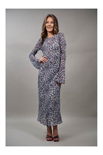LUMİNA ROCHIE LUNGA CU MANECI ANIMAL PRINT VIVACE NEALLY M Albastru