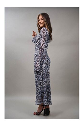 LUMİNA ROCHIE LUNGA CU MANECI ANIMAL PRINT VIVACE NEALLY M Albastru