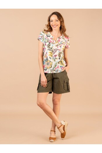 Kübra Tekstil Women S Floral Print V-Neck Short Sleeve Cotton Summer Blouse – Colorful Comfortable Fit Casual Stylish Top