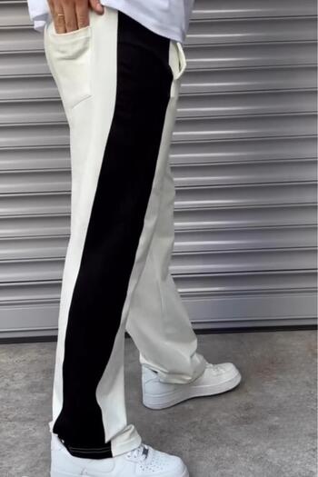 NO 601 Men's White and Black Side Wide Leg Pantalon Tracksuit
