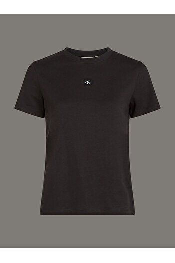 Calvin Klein Calvin Klein Women Black Woven Label Regular Short Sleeve T-Shirt