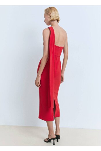 MANGO Woman Asimetrik yaka midi elbise
