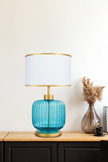 MINIMAL ETICARET VE BILGI TEKNOLOJILERI Intense Sapphire Blue - White - Glass Lampshade