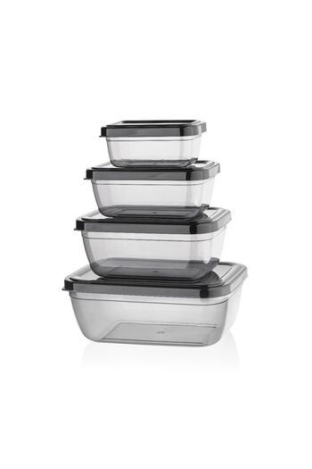Tercih Home Set of 4 Rectangular Black Storage Containers Freezer Microwave Container (2.3Lt+1.4Lt+0.8Lt+0.4Lt)