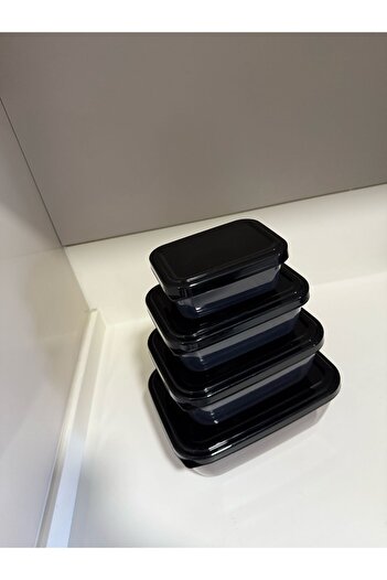 Tercih Home Set of 4 Rectangular Black Storage Containers Freezer Microwave Container (2.3Lt+1.4Lt+0.8Lt+0.4Lt)