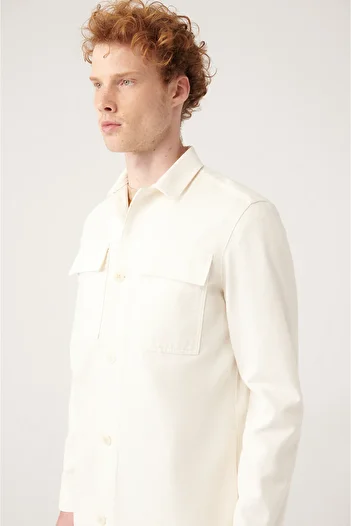 Avva Herren Ecru 100% Baumwolle Clamshell Pocket Piece Dye Slim Coat A31y6050