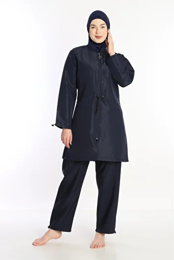 TUTUYA TEXTIL Large Size 4 Piece Hijab Swimsuit with Tie Detail, Zippered Suit
