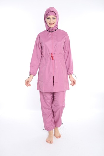 TUTUYA TEXTIL Large Size 4 Piece Hijab Swimsuit with Tie Detail, Zippered Suit