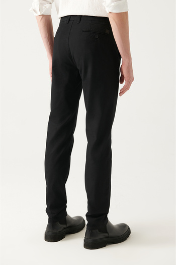 Avva Men's Black Flexible Chino Canvas Trousers B 003002