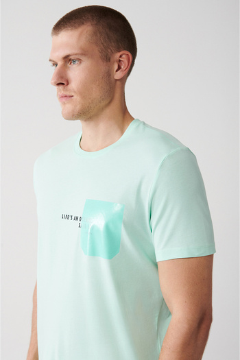 Avva Men's Mint Green 100% Cotton Crew Neck Pocket Printed T-Shirt A31Y1152