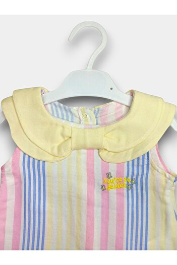 For My Baby Kız Bebek 2'li Takım Yaka Çizgi Renkli Bluz Dokuma 2li Alt Üst Takım