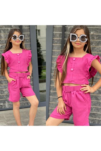 KOKOŞ BEBEK Girls Set with Linen Shorts |   Between 3/12 Years