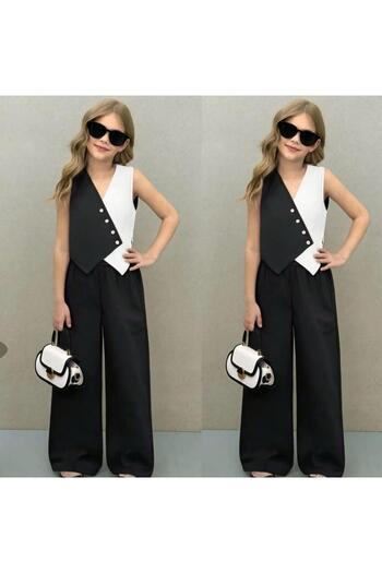 KOKOŞ BEBEK Black and White Design Girl Suit |   Between 6/16 Years (1 Size Can Be Chosen Larger)
