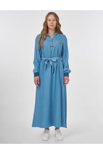 KYR Logo Detailed Lyocell Dress Blue