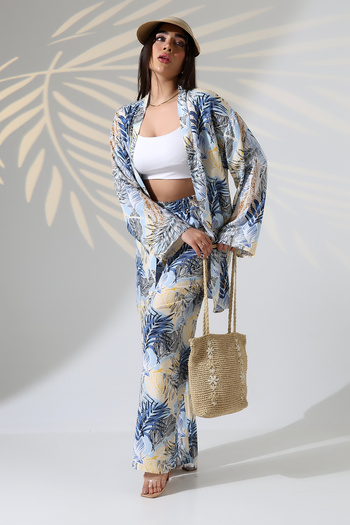 forte bella Patterned Maxi Length Bottom-Top Kimono Set