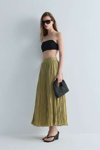 Suud Collection Yeşil Rose Piliseli Etek