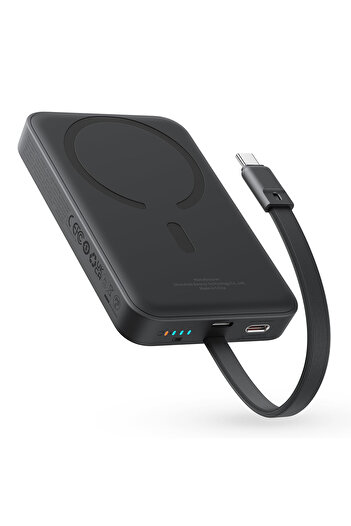 Baseus Baseus 10000mAh Magnetic Mini Wireless Fast Charge Power Bank 30W With Built-In Type-C Cable - Black