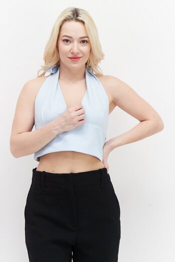 NA-KD Women Halter Neck Sleeveless Tie Detail Singlet, Dusty Blue