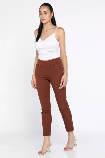 julude Women's Trousers with Coffee-Colored Front Pockets