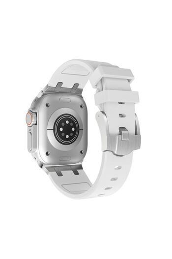 REDz Accessories Curea flexibilă din oțel, Sport, pentru Apple Watch, reglabilă, silicon/metal, alb/argintiu - 44/45/46/49 mm