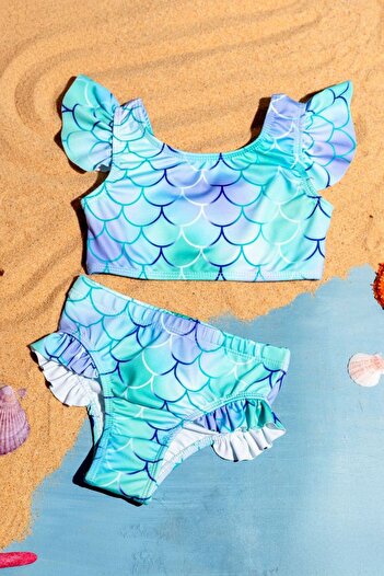 Minigimin Cicileri My Little One's Cicileri (3-7 Years Old) 2-Piece Girl's Swimsuit with Ruffle Detail - Green