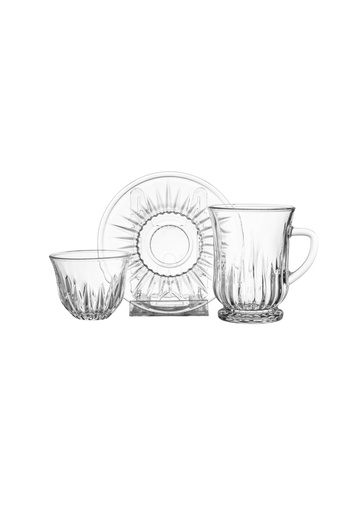 ABAREEK 36-piece clear glass tea set consisting of 12 tea cups + 12 tea saucers + 12 coffee cups