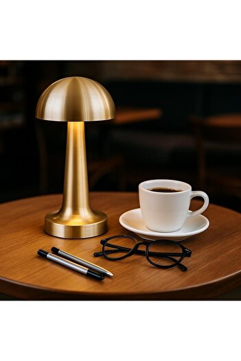 SIQI Mushroom Table Lamp Gold Color Wireless Led 3 Color Touch Rechargeable