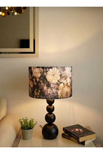Semboldekor 4t Black Footed Cylinder Flower Lampshade