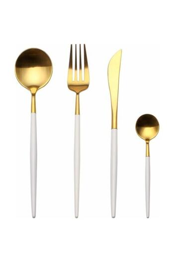 DMR LİFE Elite White Gold Fork Spoon Knife Set 60 Pieces for 12 Persons (No Knife)