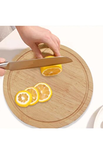 PUFO round bamboo wooden platter for serving food, appetizers, sweets, pizza, 28 cm, brown