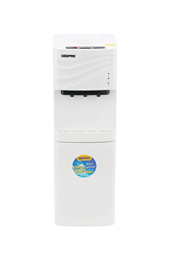 Geepas Water Dispenser with Refrigerator| Stainless Steel Water Tank with Compressor Cooling and 3 Taps, Ho